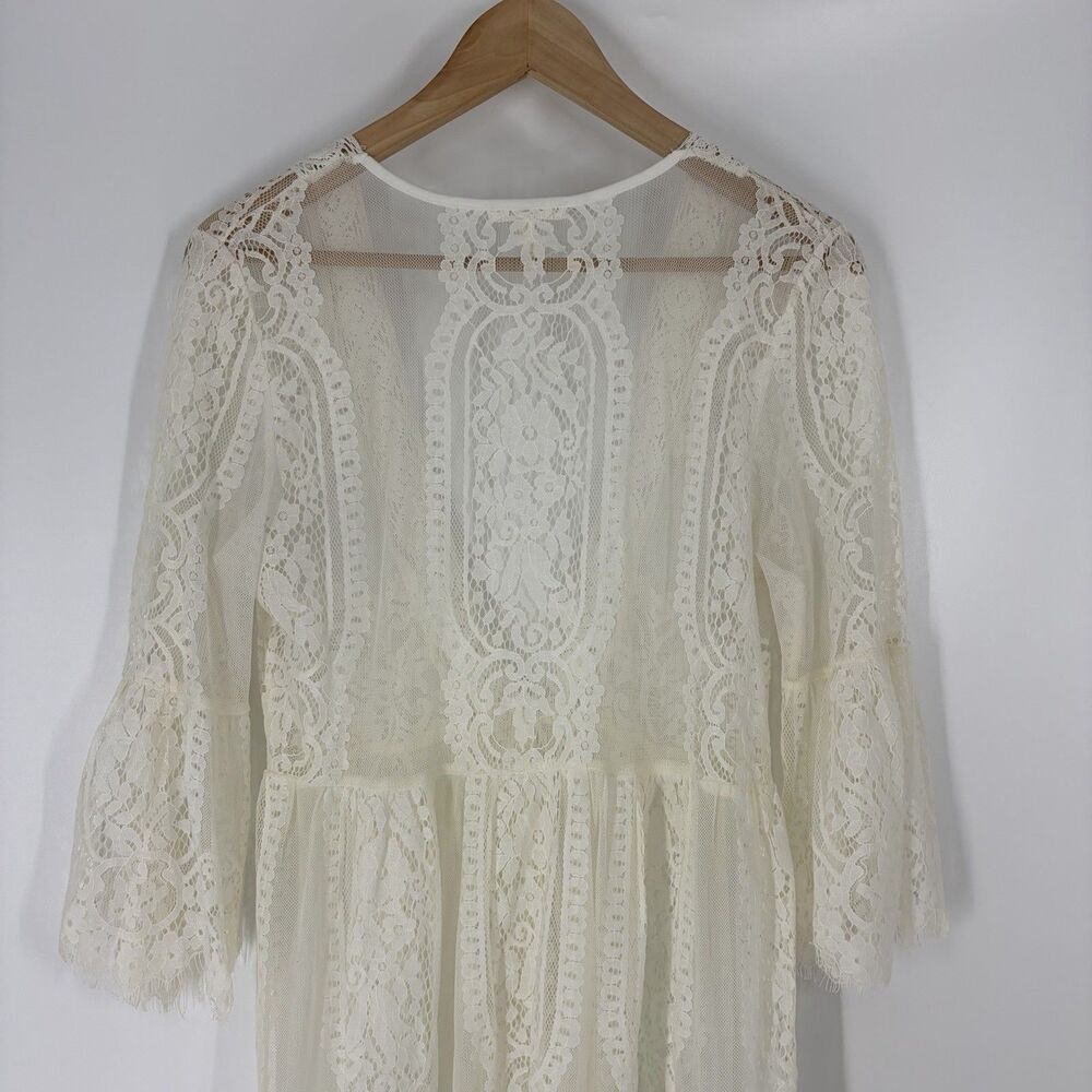 Maurices Romantic Lace Duster XS Kimono Cover Up White Festival Boho Cottagecore - Picture 7 of 9